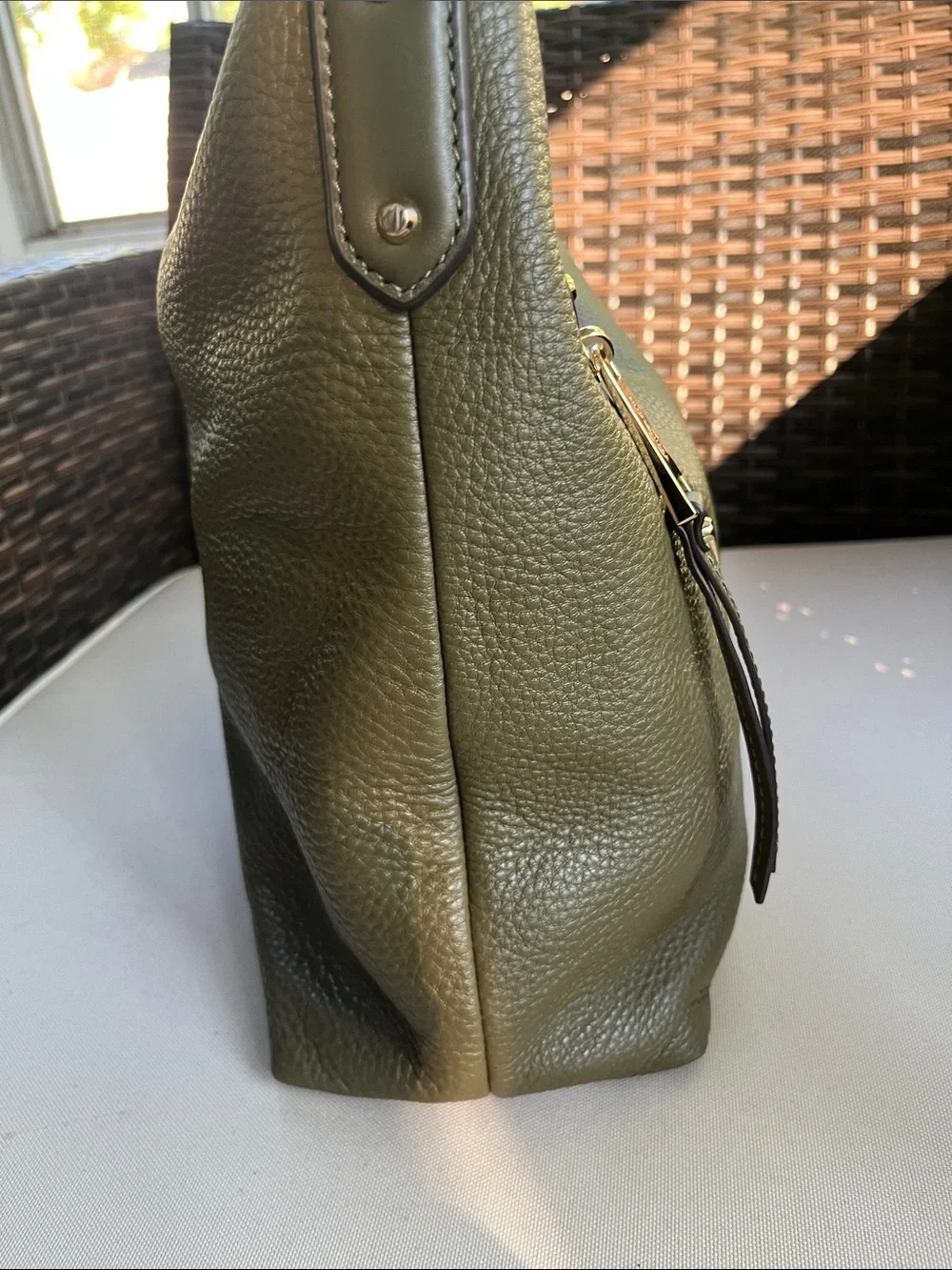 Michael Kors Olive Green Pebbled Leather Hobo Bag with Gold Hardware